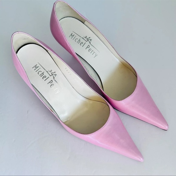 NWOB Michel Perry Pink Pointed Pumps Leather Italy 35.5 US5.5 Vintage Y2K - Picture 2 of 9